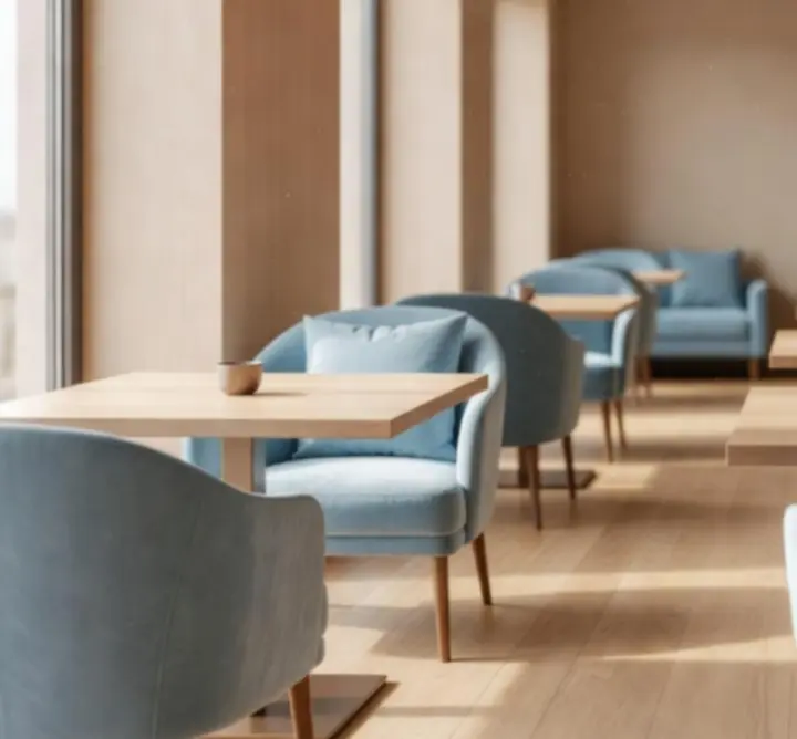 Interior elegant de lounge cu mese moderne și detalii premium