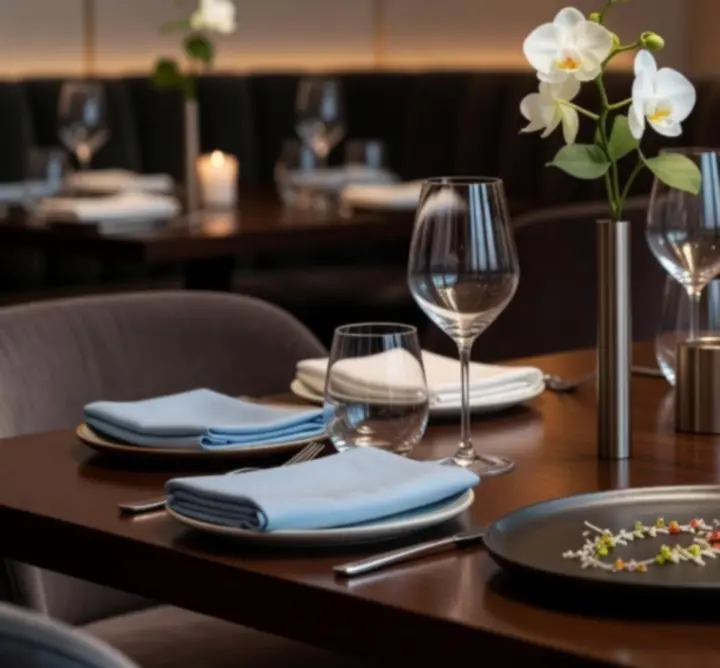 Detalii premium ale meselor, cu aranjamente moderne și elemente elegante la România Event Hub.